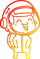 warm gradient line drawing happy cartoon astronaut