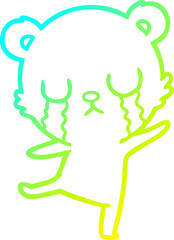 cold gradient line drawing crying cartoon bear doing a sad dance