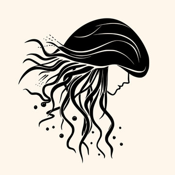 Jellyfish vector for logo or icon, drawing Elegant minimalist style,abstract style Illustration	