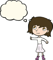 cartoon happy girl with thought bubble