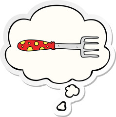 cartoon fork and thought bubble as a printed sticker
