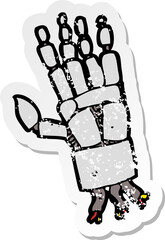 retro distressed sticker of a cartoon robot hand