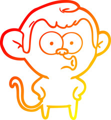 warm gradient line drawing cartoon surprised monkey
