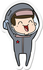 sticker of a happy cartoon astronaut