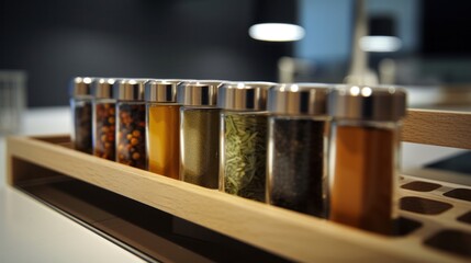 Spice rack on modern kitchen countertop. Generative AI.