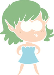 flat color style cartoon elf girl in dress