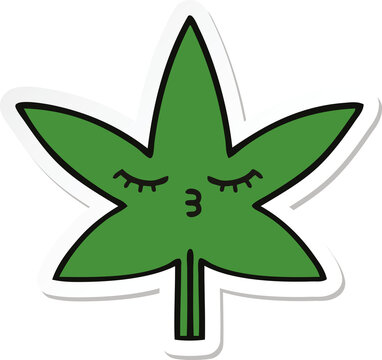 sticker of a cute cartoon marijuana leaf