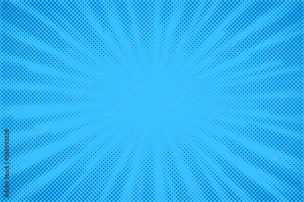 Poster blue comics background. abstract lines backdrop. bright sunrays. design frames for title book. textu