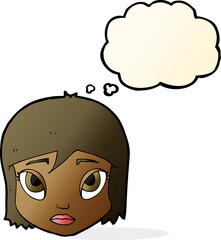 cartoon female face with thought bubble