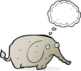 cartoon sad little elephant with thought bubble