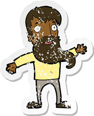 retro distressed sticker of a cartoon man with beard waving