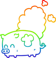 rainbow gradient line drawing cartoon smelly pig