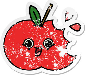distressed sticker of a cute cartoon red apple
