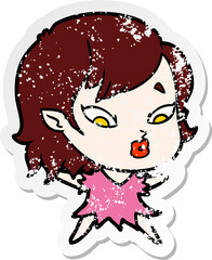 distressed sticker of a cute cartoon vampire girl
