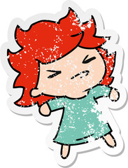 distressed sticker cartoon of a cute kawaii girl