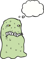 cartoon gross ghost with thought bubble