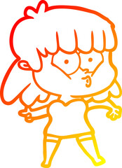 warm gradient line drawing cartoon whistling girl