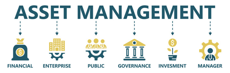 Asset Management icon vector illustration banner web icon for Asset, management, Financial, enterprise, public, governance, invesment, manager