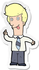sticker of a cartoon office man with crazy idea