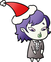 cute gradient cartoon of a vampire girl wearing santa hat