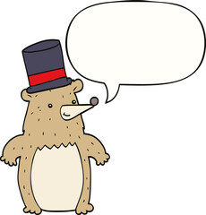 cartoon bear in top hat and speech bubble