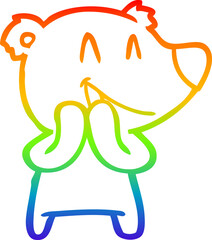 rainbow gradient line drawing laughing bear cartoon
