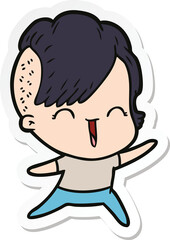 Obraz premium sticker of a cartoon happy hipster girl