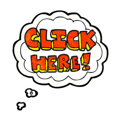 thought bubble textured cartoon click here word symbol