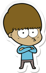 sticker of a nervous cartoon boy