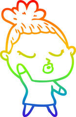rainbow gradient line drawing cartoon calm woman