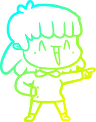 cold gradient line drawing cartoon happy girl
