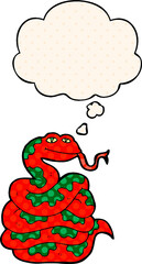 cartoon snake and thought bubble in comic book style