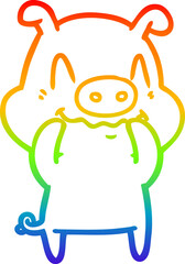 Fototapeta na wymiar rainbow gradient line drawing nervous cartoon pig