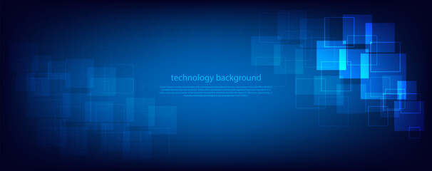 Abstract technology futuristic digital graphic concept square pattern with lighting glowing particles rectangle elements on blue background. Vector illustration. 