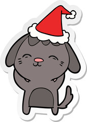 happy sticker cartoon of a dog wearing santa hat