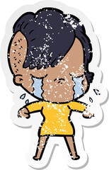 distressed sticker of a cartoon crying girl