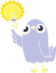 flat color illustration cartoon bird with great idea