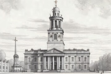 grand clock tower standing tall atop a magnificent building. Generative AI
