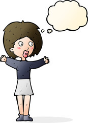 cartoon worried woman with thought bubble