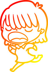 warm gradient line drawing cartoon woman talking loudly