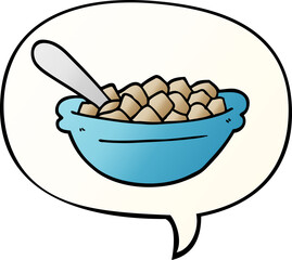 cartoon cereal bowl and speech bubble in smooth gradient style