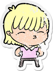 distressed sticker of a cartoon woman