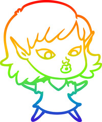 rainbow gradient line drawing pretty cartoon elf girl