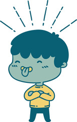 traditional tattoo style boy sticking out tongue