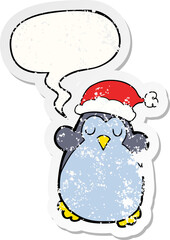 cute christmas penguin and speech bubble distressed sticker