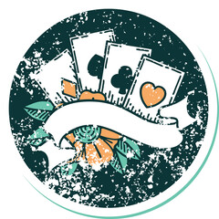 distressed sticker tattoo style icon of cards and banner