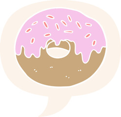 cartoon donut and speech bubble in retro style