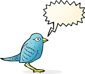 cartoon garden bird with speech bubble