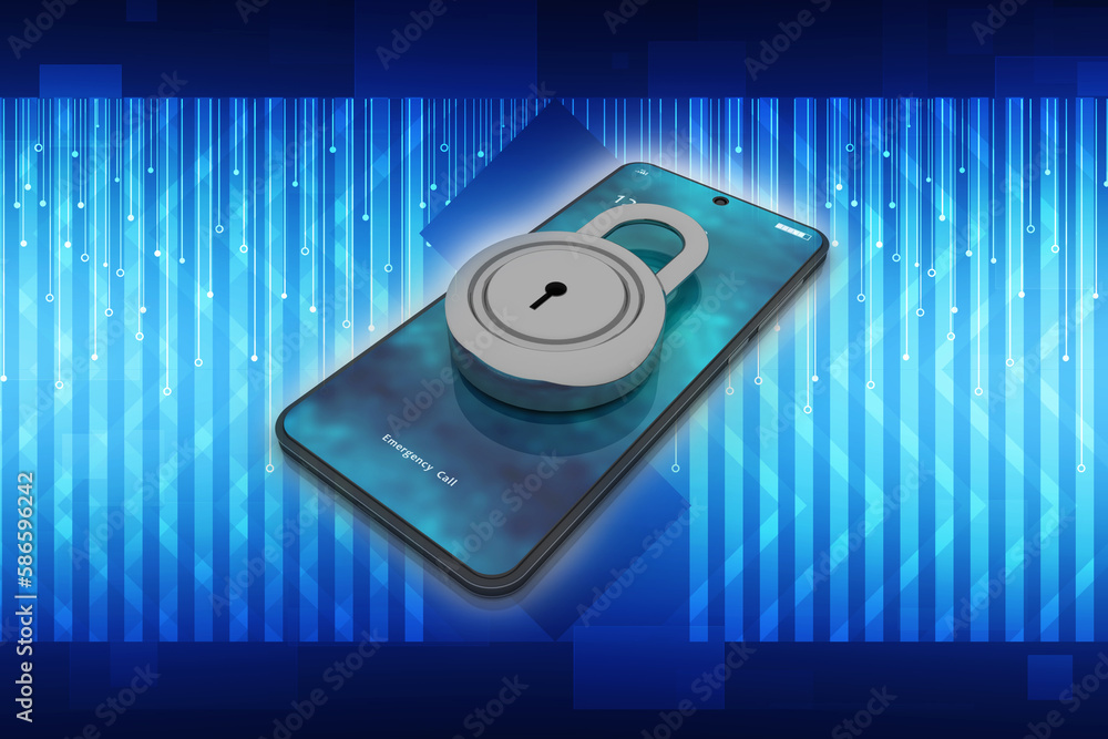 Poster 3d rendering transmitter mobile wifi with lock