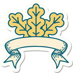 tattoo sticker with banner of a leaf